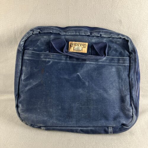 Vintage Lands End Bag Blue Canvas Messenger Satchel Briefcase Square Rigger