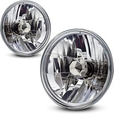 Pair Universal 7inch Round Conversion Headlights Chrome Clear Glass Lens Wbulb