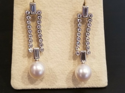Tiffany Jazz platinum drop earrings with South Sea pearls, diamonds