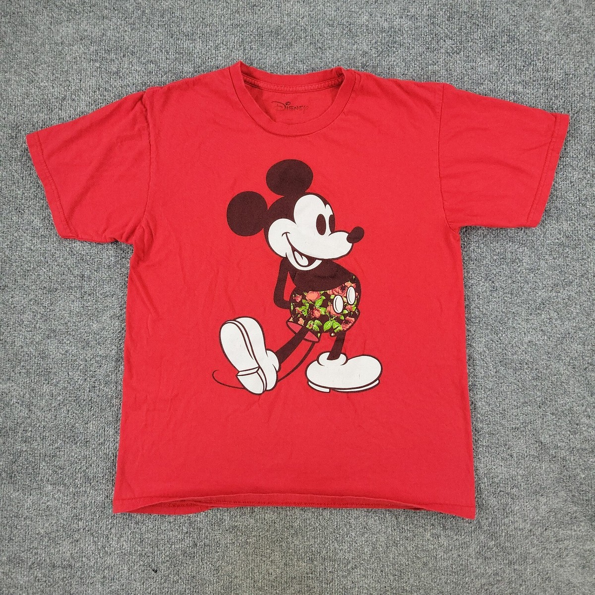 Disney Shirt Men Medium Red Mickey Mouse Graphic Tee Short Sleeve
