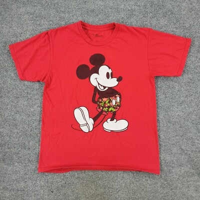 Disney Shirt Men Medium Red Mickey Mouse Graphic Tee Short Sleeve