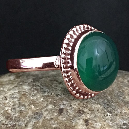 925 Sterling Silver Green Onyx Gem Rose Gold / Gold Plated Wedding Ring GRS-1161 - Picture 6 of 6
