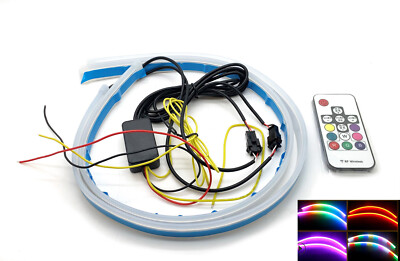2x 60cm Flexible DRL Lightbar Fernbedienung RGB Mehrfarbig Streifen Dynamische Blinker