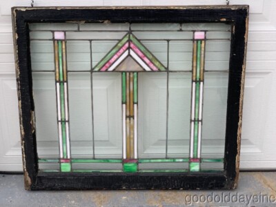 Antique Arts & Crafts Craftsman Style Stained Leaded Glass Window