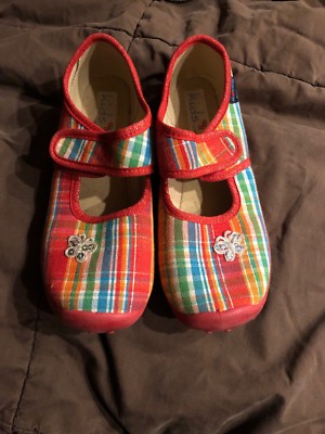 Girls Rohde Mary Janes Red, Green, Orange, Blue And White Plaid. Euro 34 US 2