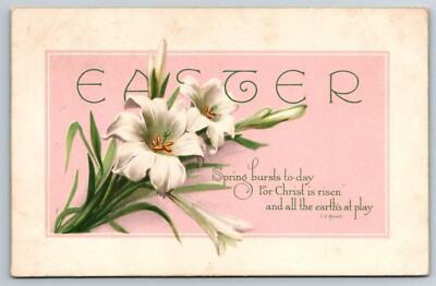 1916 Easter Greetings Joy Lily Lilies Vintage Postcard B9