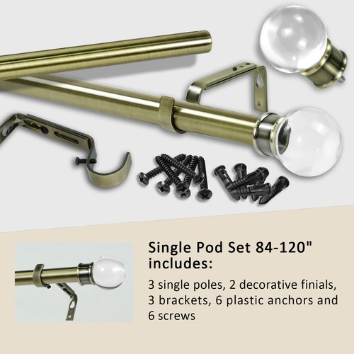 1" Crystal Ball Adjustable Single Drapery Curtain Rod, 28"-48"/48"-84"/84"-120" - Picture 50 of 51