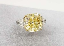12 Carat Fancy Intense Yellow Internally Flawless Citrine  CZ Three Stone Ring