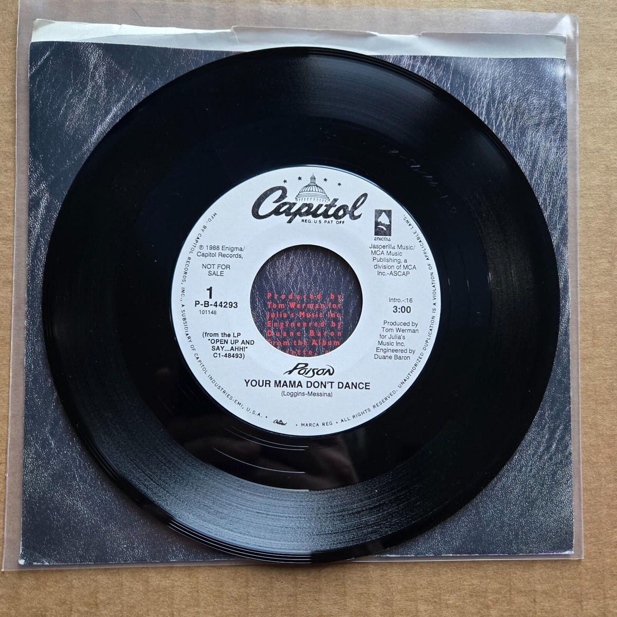 POISON Your Mama Don't Dance DJ PROMO 45 7