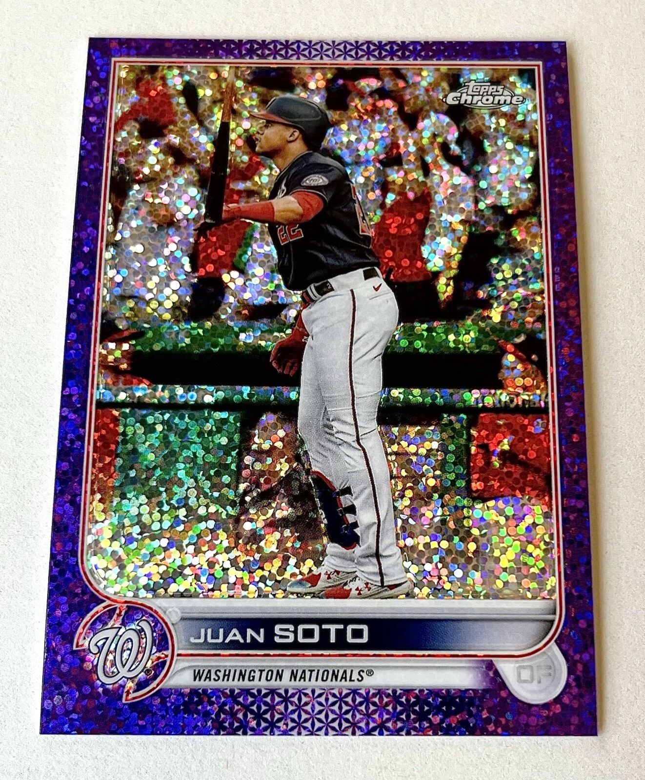 Juan Soto 2022 Topps Chrome Purple Speckle Refractor #129 222/299 Nationals