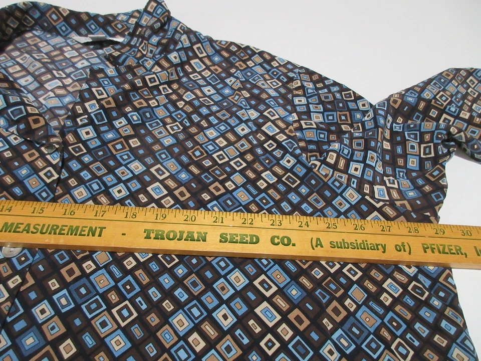 Blusa Camisa Talla 26W August Max Mujer Seda Manga Larga Geométrica Marrón Azul Top Foto 2 de 4