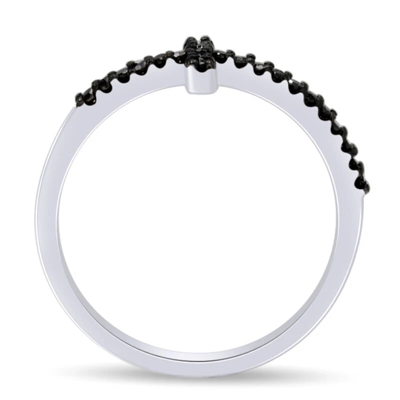 Alianza de boda redonda de diamantes reales negros de 1/8 quilate en plata de ley 925 Foto 4 de 4