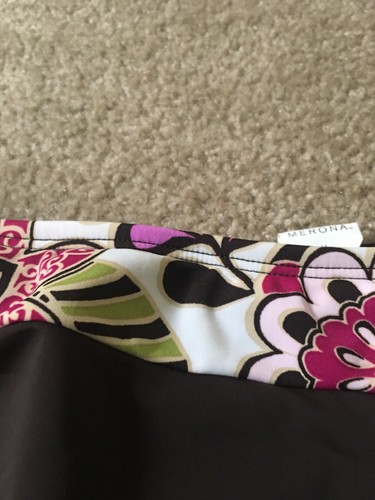 Merona Women's Swim Skirt Attached Brief Black Floral Print Trim Size M - Picture 2 of 8