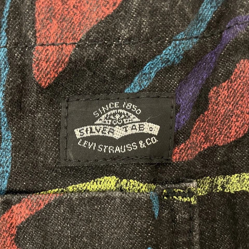 NOS Vtg 90's Levi Silver Tab NEON Painted TRIBAL GRAFFITI Denim SKATER Shorts L - Image 4 of 4