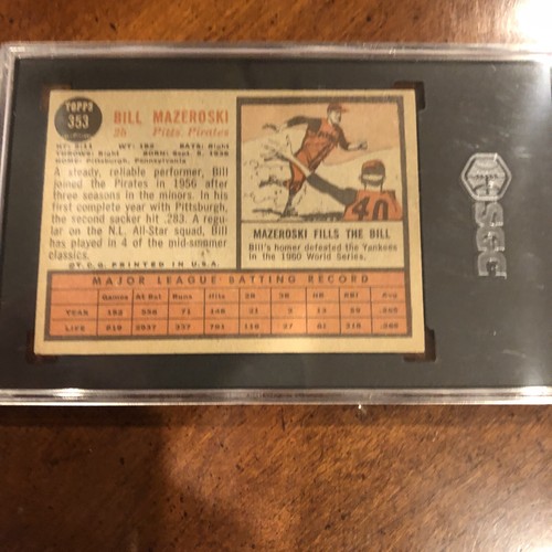 1962 Topps Bill Mazeroski Pittsburgh Pirates SGC 5 Baseball Card #353 - Picture 6 of 7