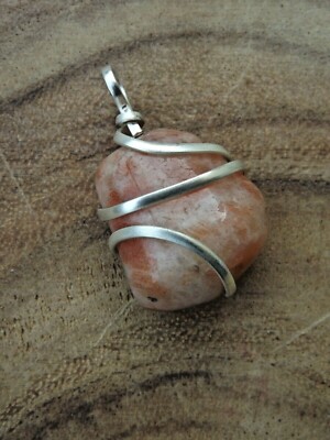 Sunstone Healing Tumble Silver Wire Wrap Pendant Natural Crystal Perfect Pendant