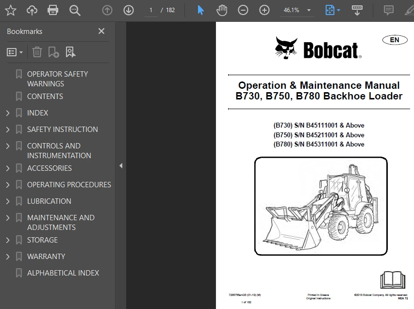 BOBCAT B730 BACKHOE LOADER OPERATORS OWNERS SERVICE REPAIR SHOP MANUAL PDF USB - Image 3 of 4