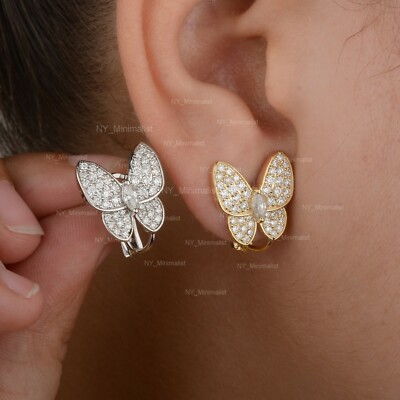 Big Butterfly Omega back Stud Earrings Solid 14K Yellow Gold Animal Jewelry Gift