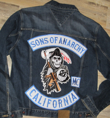 MENS L TOMMY HILFIGER JEAN JACKET SONS OF ANARCHY MOTORCYLE GANG