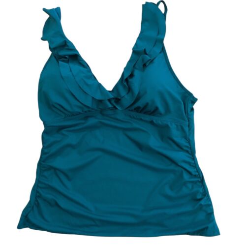 NWT Teal Ruffle V-neck ruched sides swim tankini top size XL