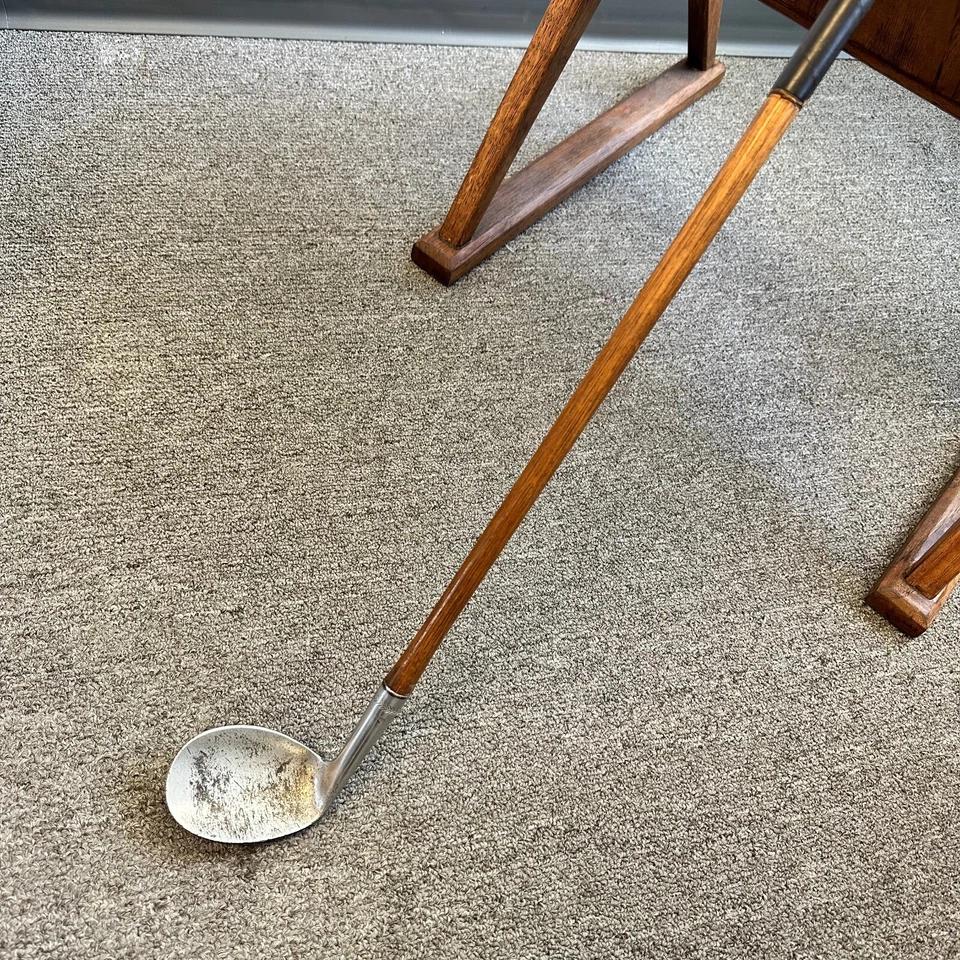 Антикварная оригинальная кожаная ручка Walter Hagen 1920-е вогнутый гикори сэнд-ведж 17 дюймов - Изображение 4 из 4