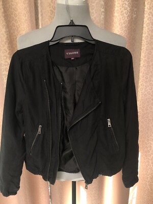 Vigoss Women Black Jacket Moto Style Double Zipper Detail Crop Size XS
