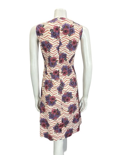 VTG 60S 70S WHITE PINK PURPLE ORANGE CHEVRON FLORAL PLUNGING V NECK DRESS 16 - Picture 9 of 10