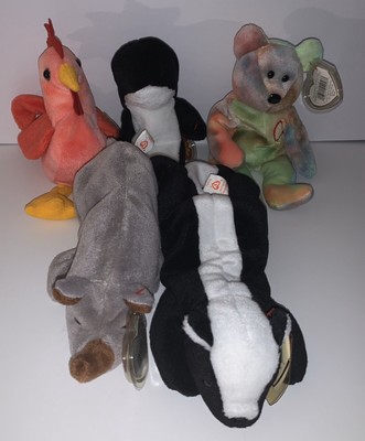 Lot Of 4 1996 1999 Ty Beanie Babies With Tags Seaweed Echo Waves Clipper Beanbag Plush Djroncarpenito Ty
