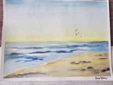 Original Watercolor Painting Ocean Landscape 12"×9" Realistic 