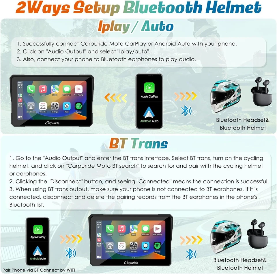 Carpuride W502B Carplay Android Auto Waterproof Touchscreen GPS Navigation Moto - Image 4 of 4