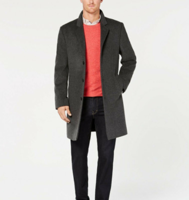 Michael Kors Men's 42R Modern-Fit Wool Cashmere Overcoat Dark Grey Heather $495