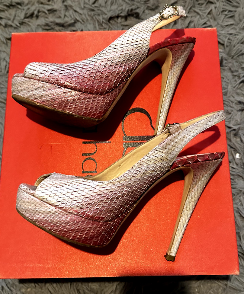 Julia Haart - Pink Python Peep  toe platform shoe… - image 2