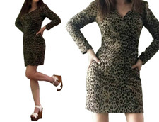 SALE!! SM VTG 70s Fredericks of Hollywood Leopard Faux Wrap Sweater Mini Dress