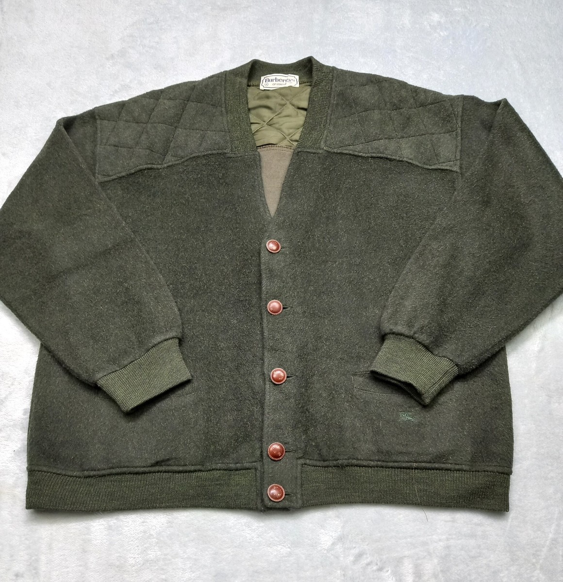 VINTAGE Burberry Cardigan Bomber Quilted Jacket Acrylic Wool