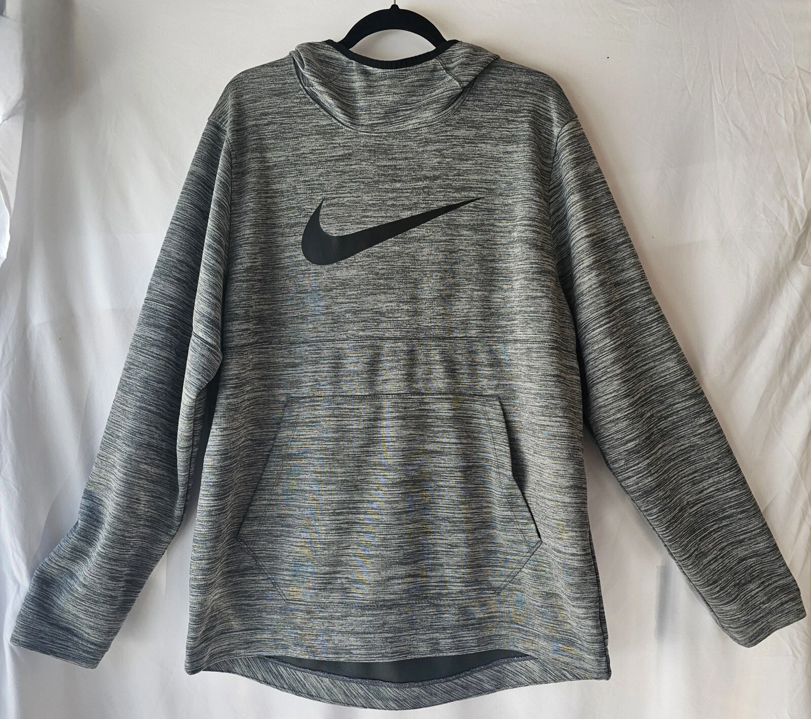 Nike Men's XL Pullover Hoodie - Heathered Gray & Black-Lightweight, High-Low Hem