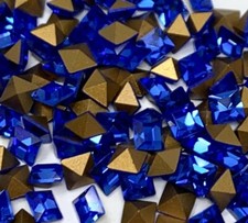 144pc Swarovski 4401 4mm Sapphire Gold Foiled Square Shape Rhinestones