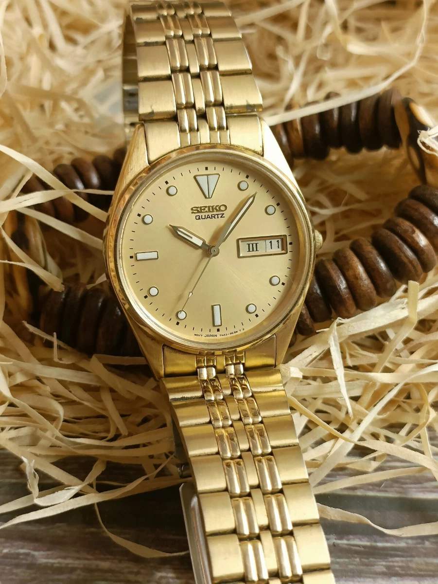AUTHENTIC SEIKO QUARTZ DAY DATE MEN S MINT GOLDEN 7N43 7A50