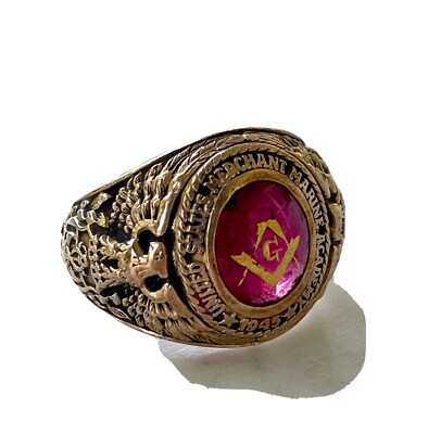 1945 United States Merchant Marine Academy Man 10K  Gold Ring - Size 12