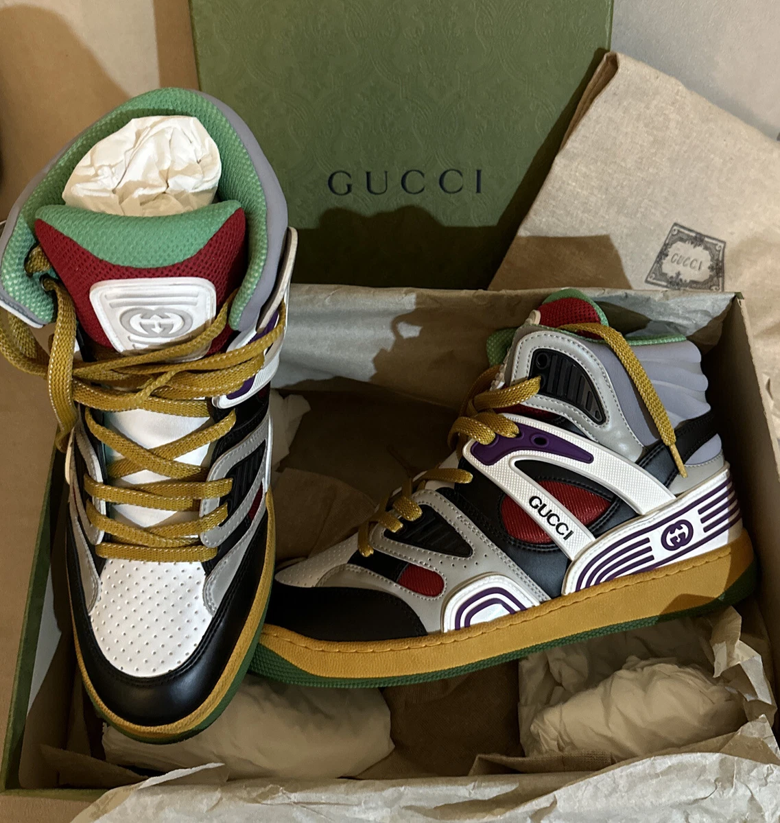 GUCCI High Top RUBBER SNEAKERS Black Multi New BASKET TRIMMED ...