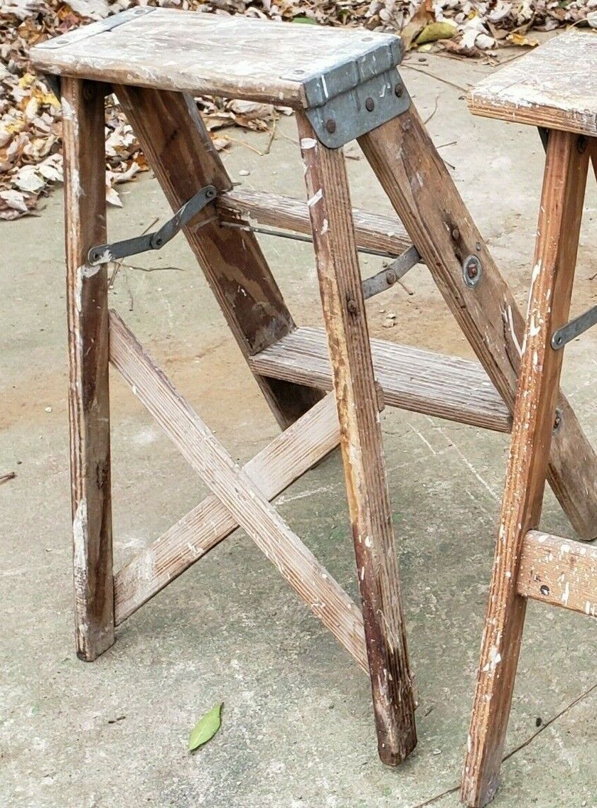 Vintage Wooden  Folding 2-Step Ladder Stool . Nice  original Patina! 