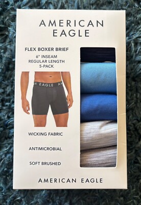NEW AMERICAN EAGLE AEO MEN'S 6'' Flex Boxer Brief 5-Pack XS