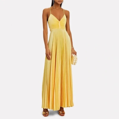 BRAND NEW W/ TAGS, A.L.C. Aries Satin Pleated Dress, Size 4, Yellow 
