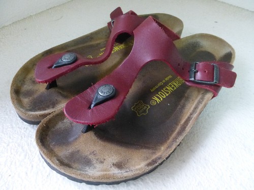 Birkenstock Birkis Sandal 40N Gizeh Red Leather Adjustable Buckle Thong Toe Post - Picture 5 of 14