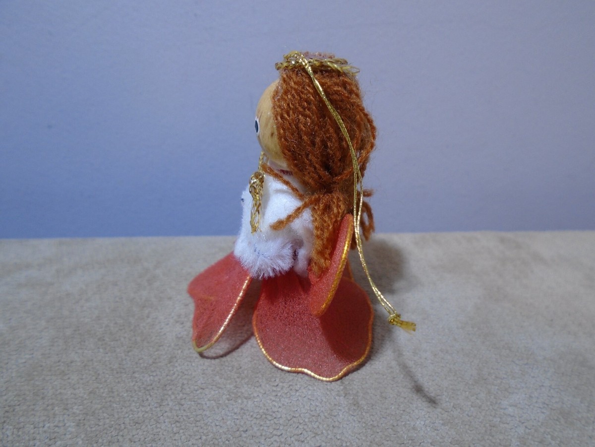 木製エンジェル VINTAGE HANDMADE WOOD HEAD MESH & WIRE ANGEL 2” ORNAMENT UNBRANDED