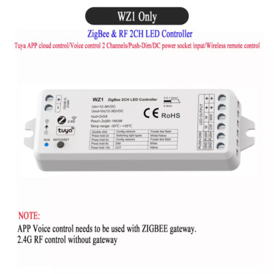 Tuya Zigbee+Funk Controller 12V-24V für einfarbige LEDs & CCT