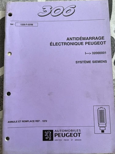 1998 Peugeot 306 SIEMENS ELECTRONIC ANTI-START Catalogue / Brochure -