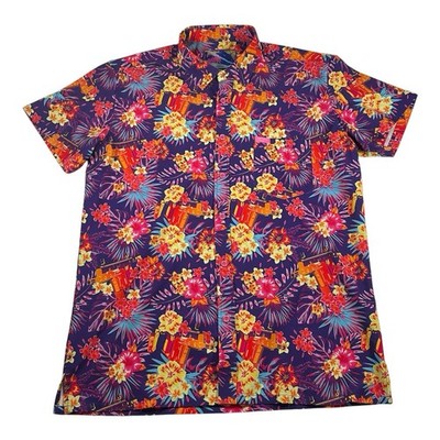 Retro Rifle Bliss Vector Button Up Shirt L Tropical Multicolor Graphic Hawaiian 