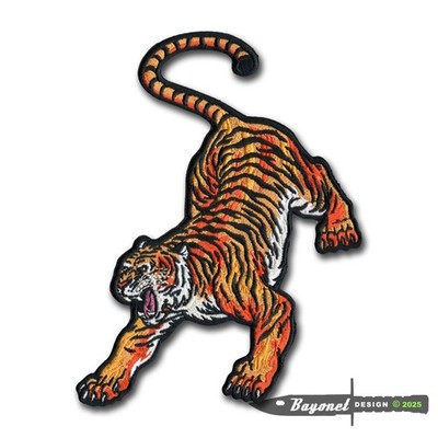 Large Embroidered Tiger Patch (Facing Left) Wax Backing (7'' X 5 1/2'') Big Cat