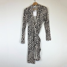 NEW Diane Von Furstenberg Jeanne Two Silk Jersey Wrap Dress Leopard Pebble Ivory