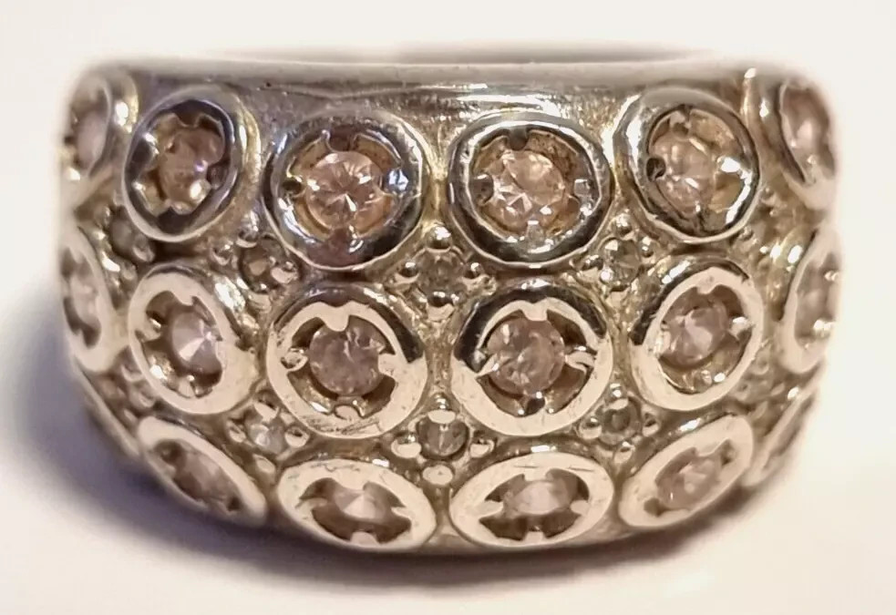 A0979 - Solid Wide 925 Silver Ring - Pink Stones … - image 1